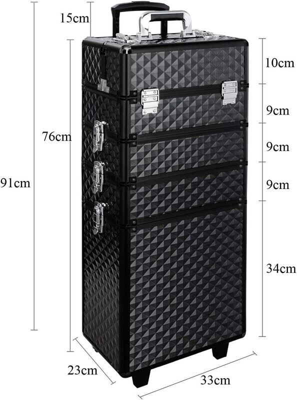 Professional Aluminum Rolling Vanity Cosmetic Case with 4 in 1 Makeup Trolley