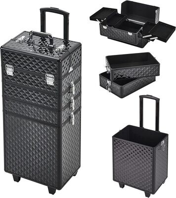 Professional Aluminum Rolling Vanity Cosmetic Case with 4 in 1 Makeup Trolley