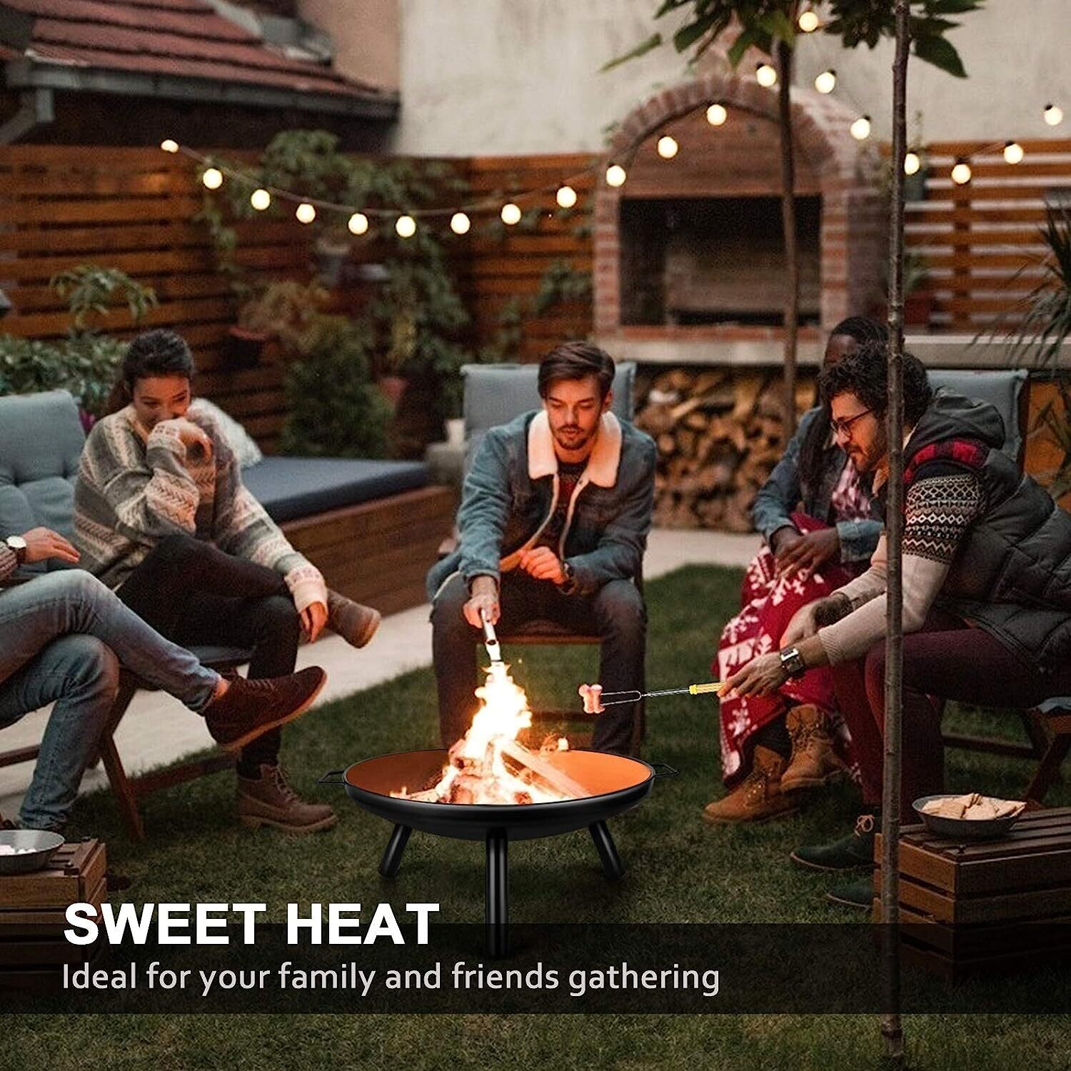 Charcoal Log Wood Outdoor Fire Pit, Garden Patio Heater for Backyard, BBQ, and Outdoor Heating