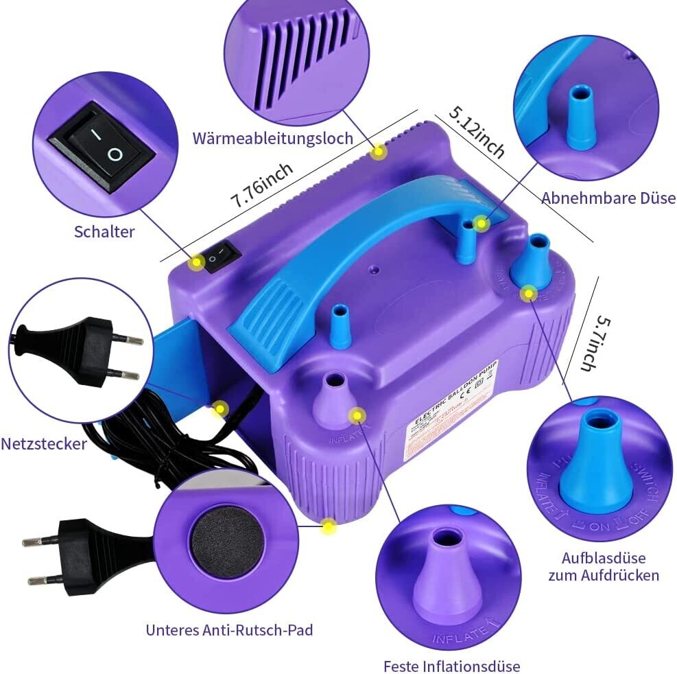 Electric Balloon Pump with Twisted Balloon Pump Nozzle for quick and easy balloon inflation, perfect for balloon artists and party decorations.