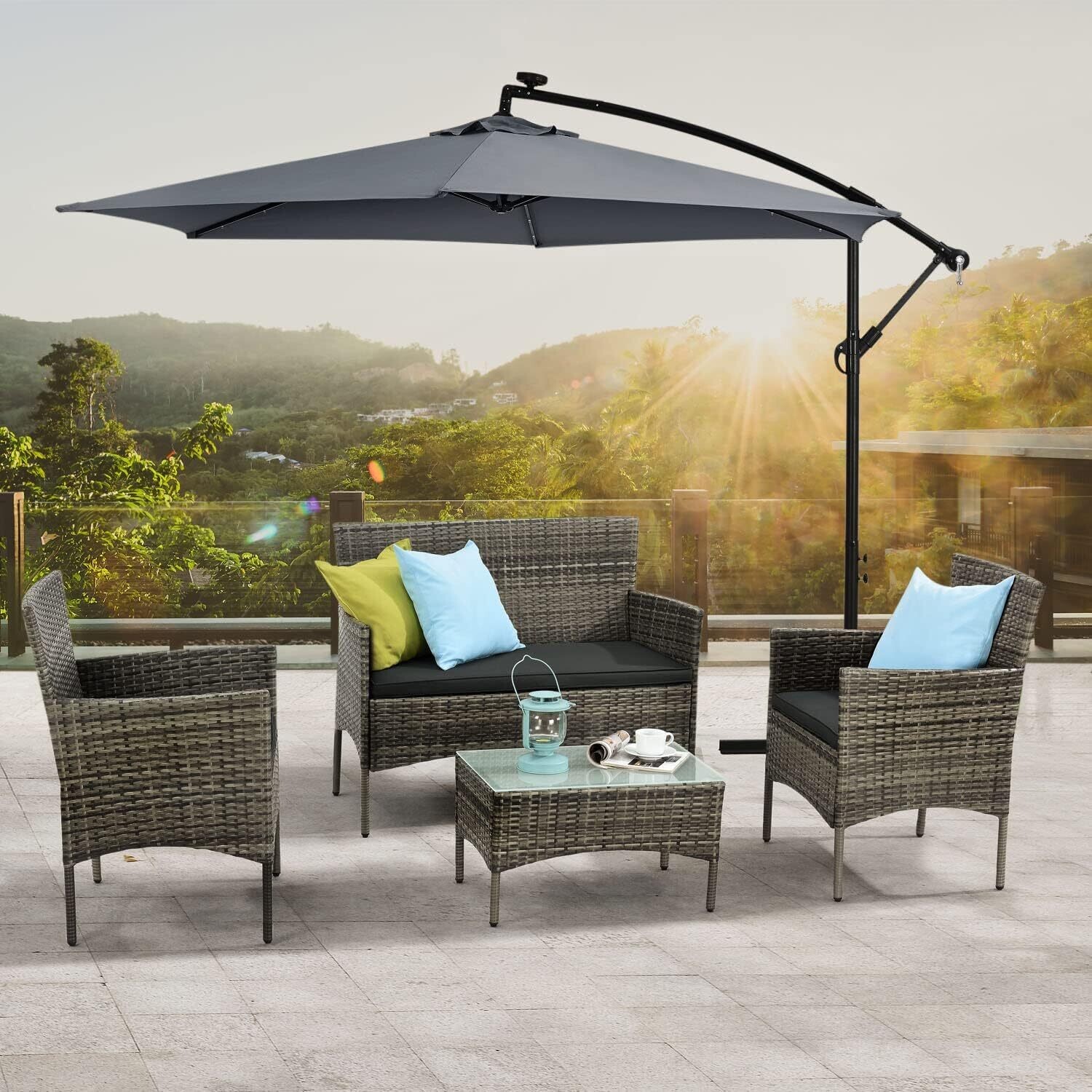 4-Piece Rattan Garden Chair Furniture Set - Stylish Weather-Resistant Wicker Patio Furniture with Cushions, Perfect for Gardens, Balconies, and Terraces