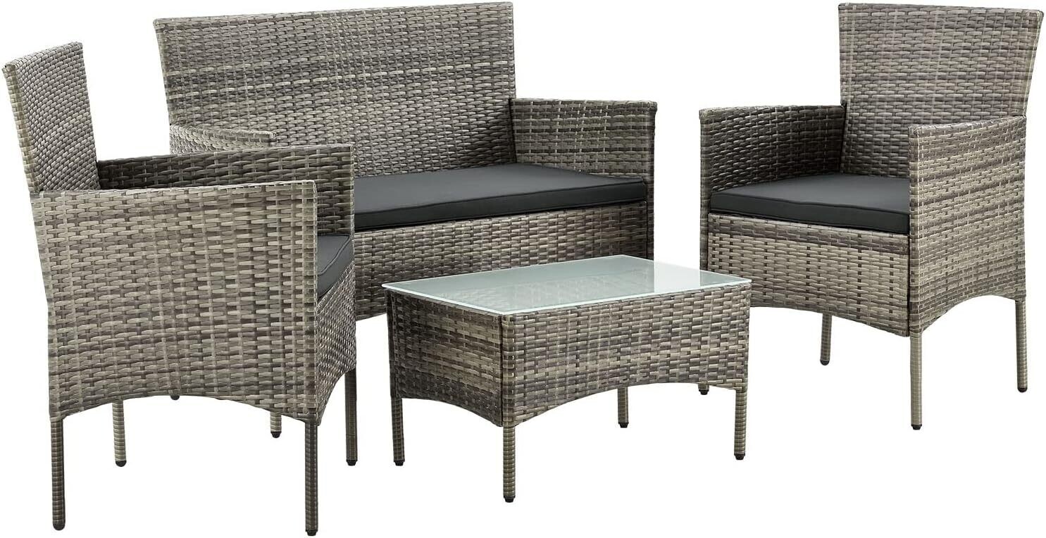 4-Piece Rattan Garden Chair Furniture Set - Stylish Weather-Resistant Wicker Patio Furniture with Cushions, Perfect for Gardens, Balconies, and Terraces