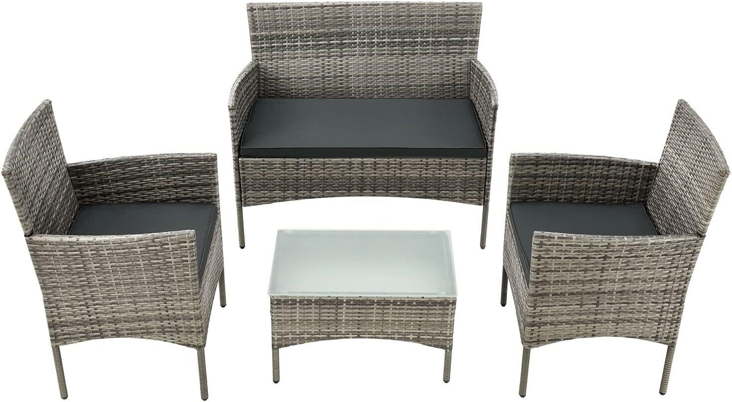 4-Piece Rattan Garden Chair Furniture Set - Stylish Weather-Resistant Wicker Patio Furniture with Cushions, Perfect for Gardens, Balconies, and Terraces