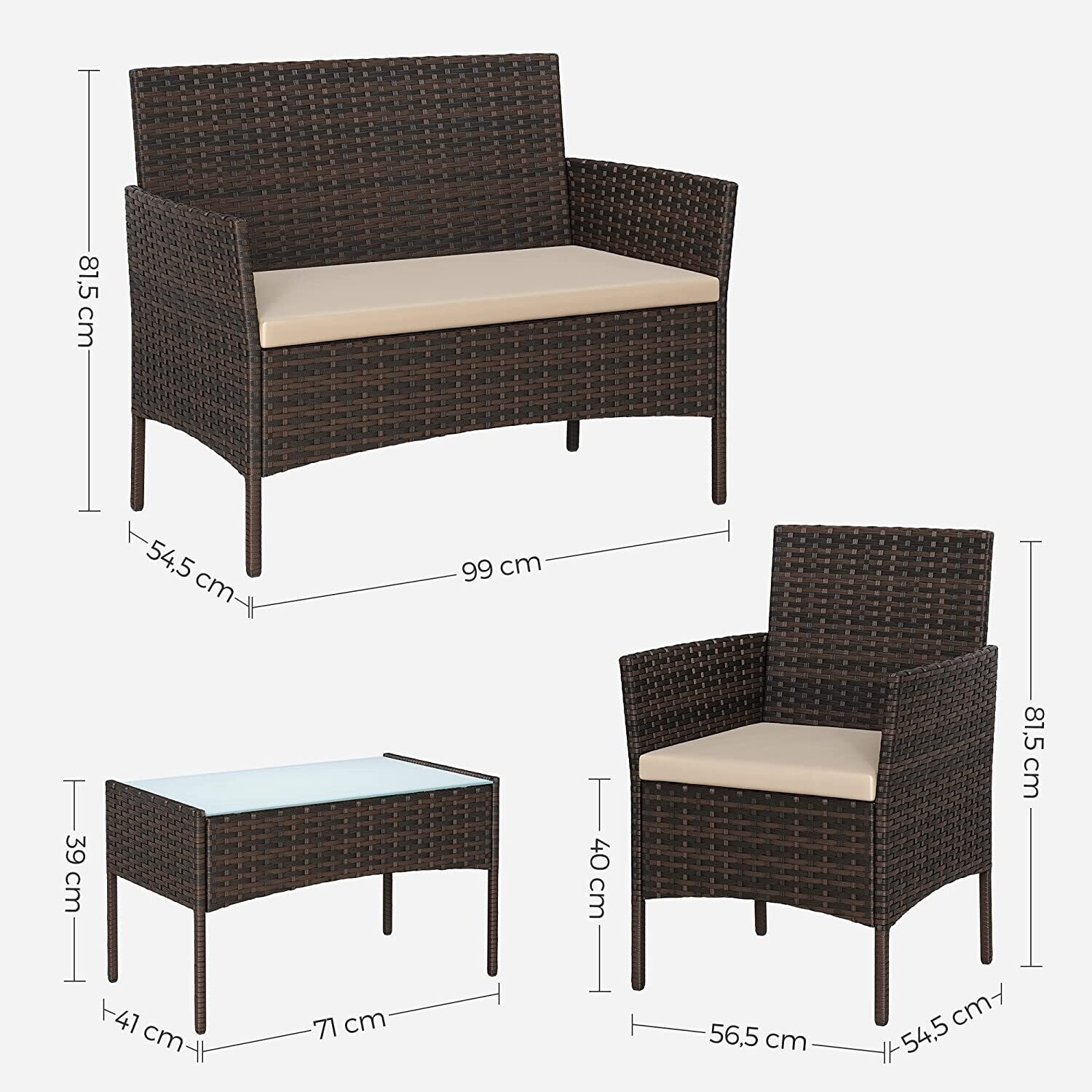 4-Piece Rattan Garden Chair Furniture Set - Stylish Weather-Resistant Wicker Patio Furniture with Cushions, Perfect for Gardens, Balconies, and Terraces