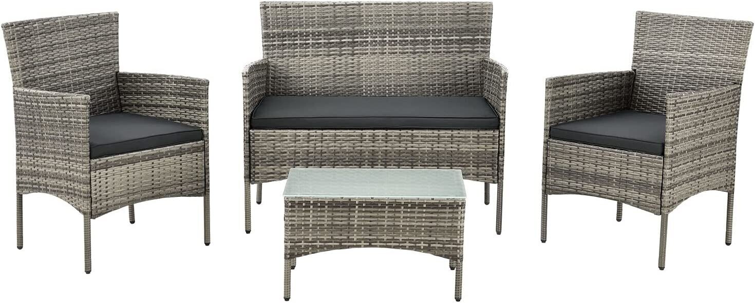 4-Piece Rattan Garden Chair Furniture Set - Stylish Weather-Resistant Wicker Patio Furniture with Cushions, Perfect for Gardens, Balconies, and Terraces