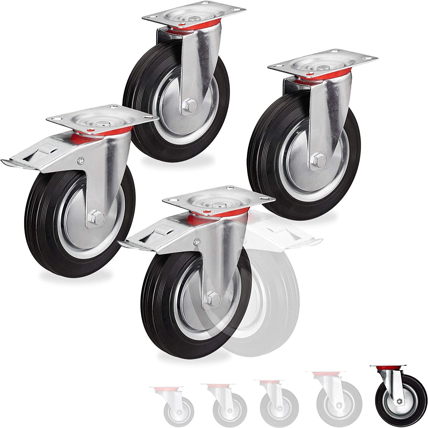 100mm Black Rubber Industrial Casters with Brakes Top mounting plate Heavy Duty Casters Wheels