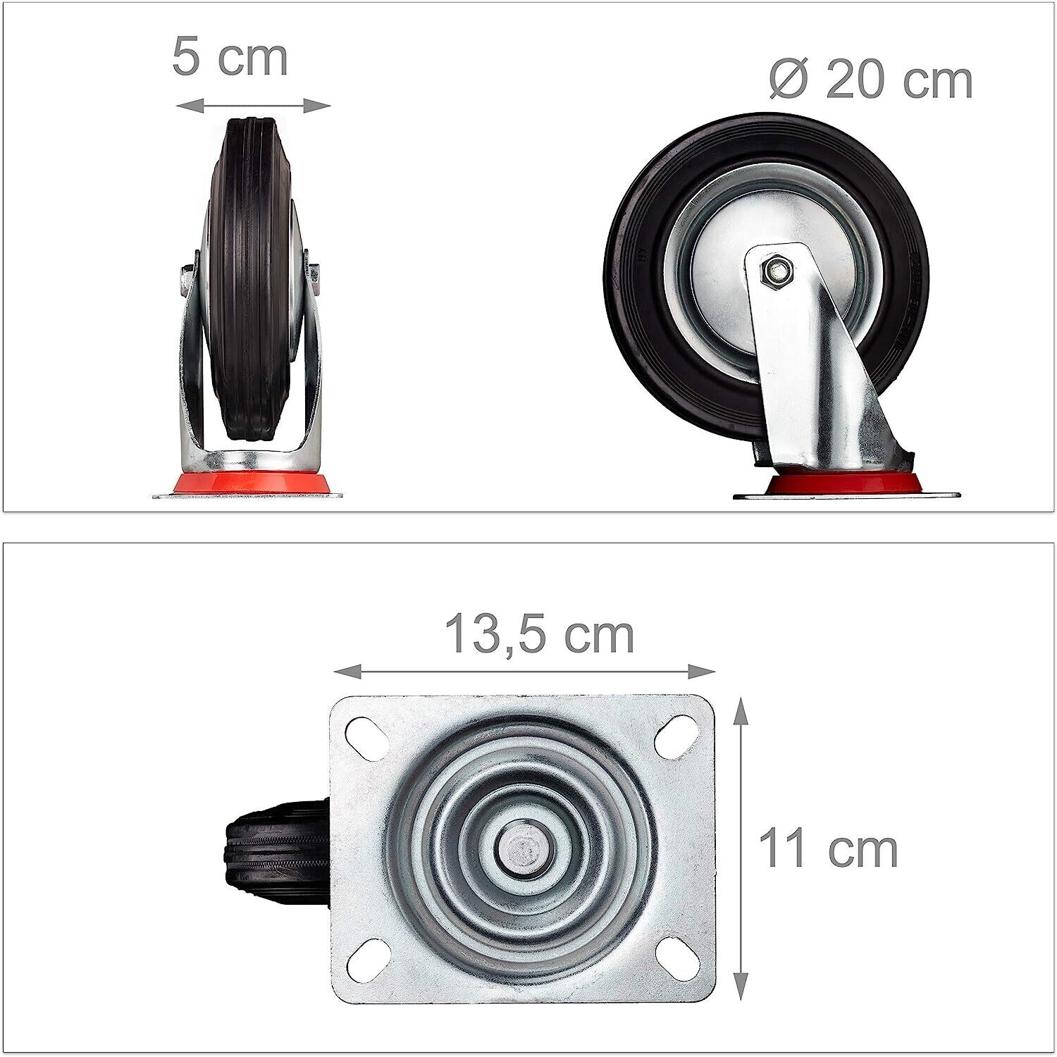 100mm Black Rubber Industrial Casters with Brakes Top mounting plate Heavy Duty Casters Wheels