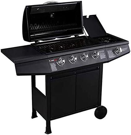 Garden Grill with 4+1 Gas Burners – Outdoor Barbecue Cooking Station with Side Burner, Stainless Steel Design, and Large Cooking Surface