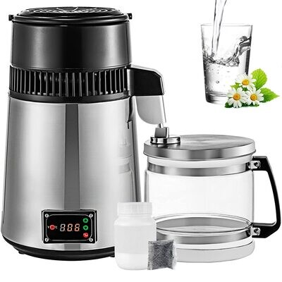 4L Water Distiller - 750W Distillation Machine with 1 L/H Output, Timing &amp; Temperature Display for Purifying Water at Home or in Laboratories
