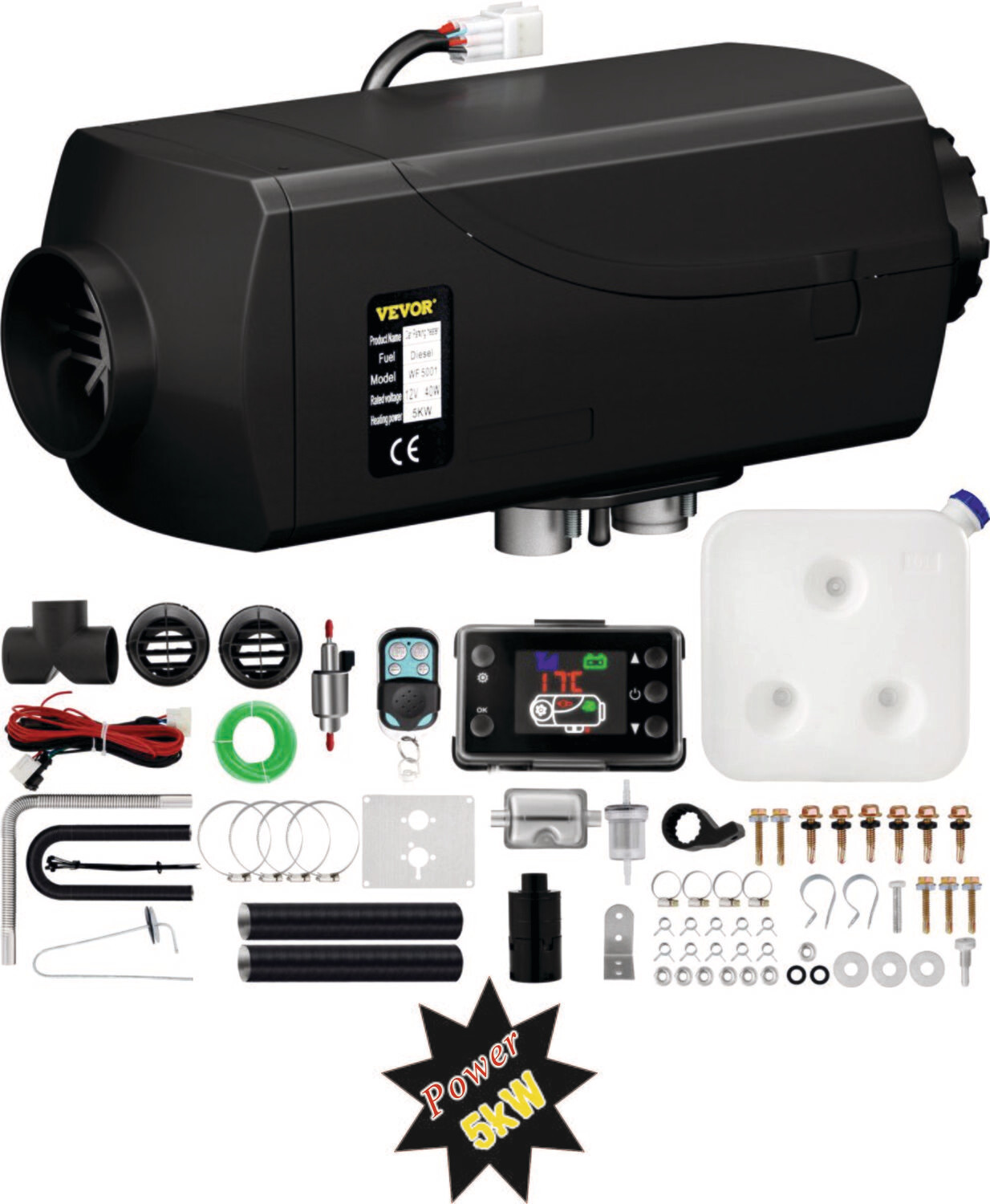 2/3/5/8KW 12V Diesel Air Heater – Parking Heater with Silencer, LCD Display, and Remote Control