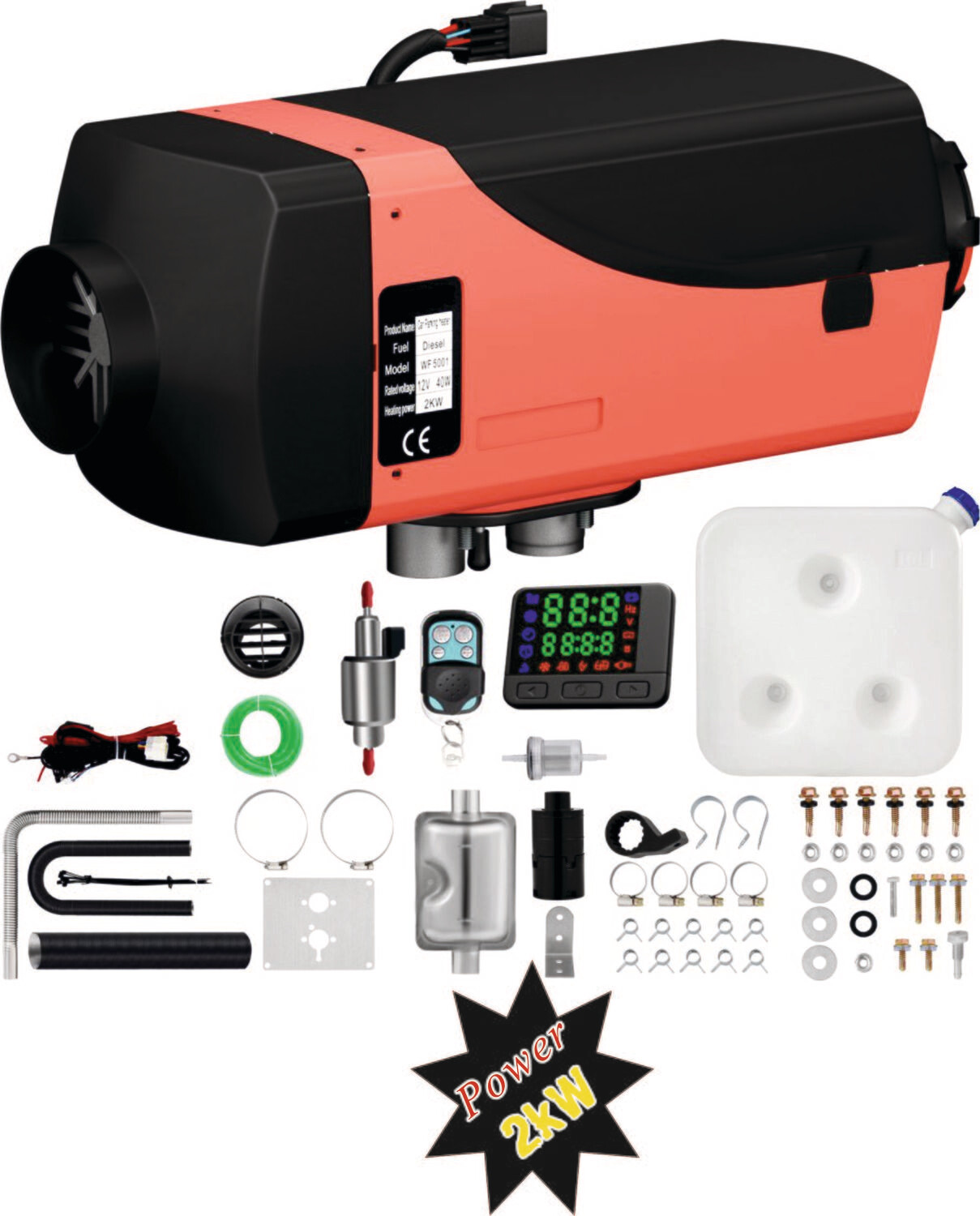 2/3/5/8KW 12V Diesel Air Heater Parking Heater with Silencer, LCD, and Remote Control