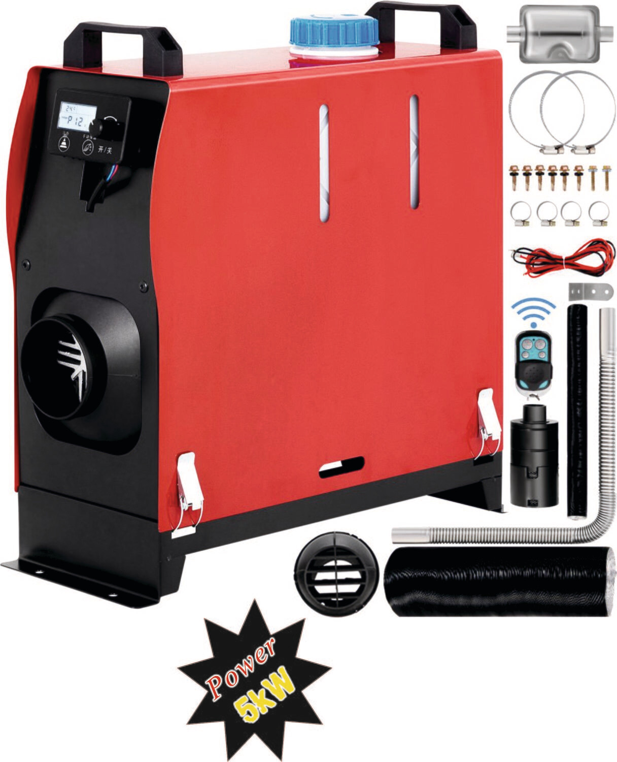2/3/5/8KW 12V Diesel Air Heater – Parking Heater with Silencer, LCD Display, and Remote Control