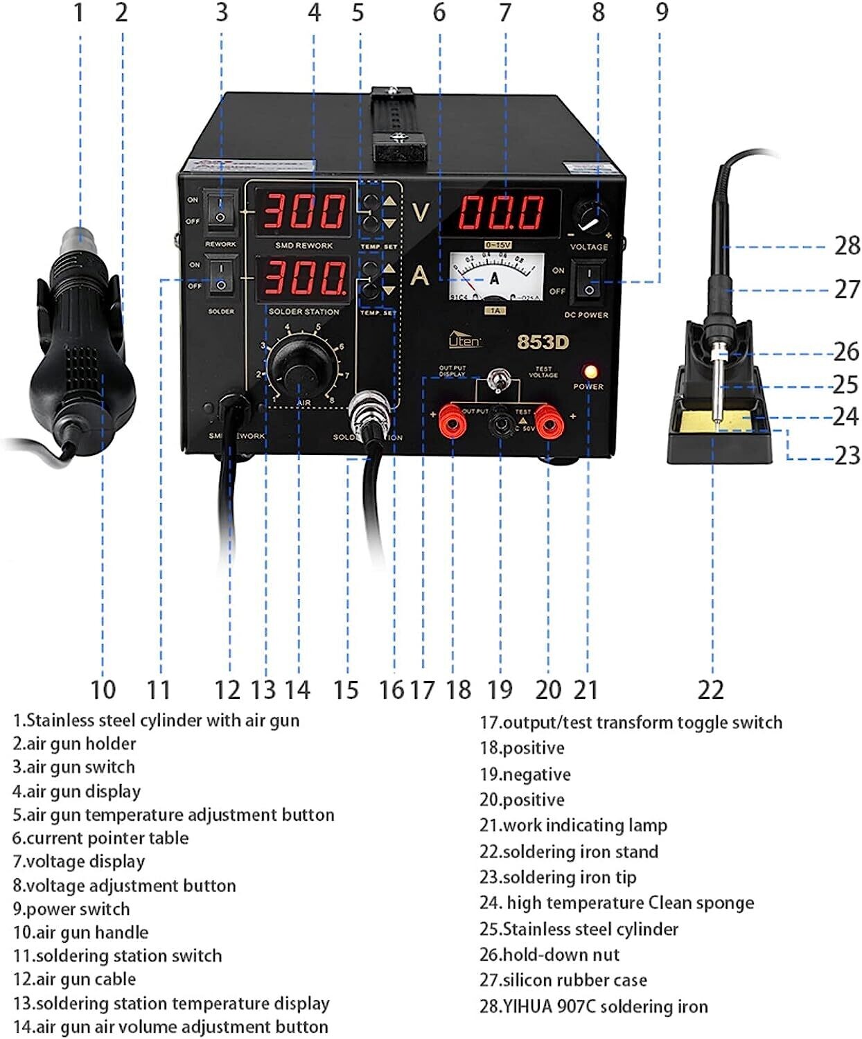 Professional Digital Hot Air Rework and Soldering Station Temperature Adjustable, LED Display