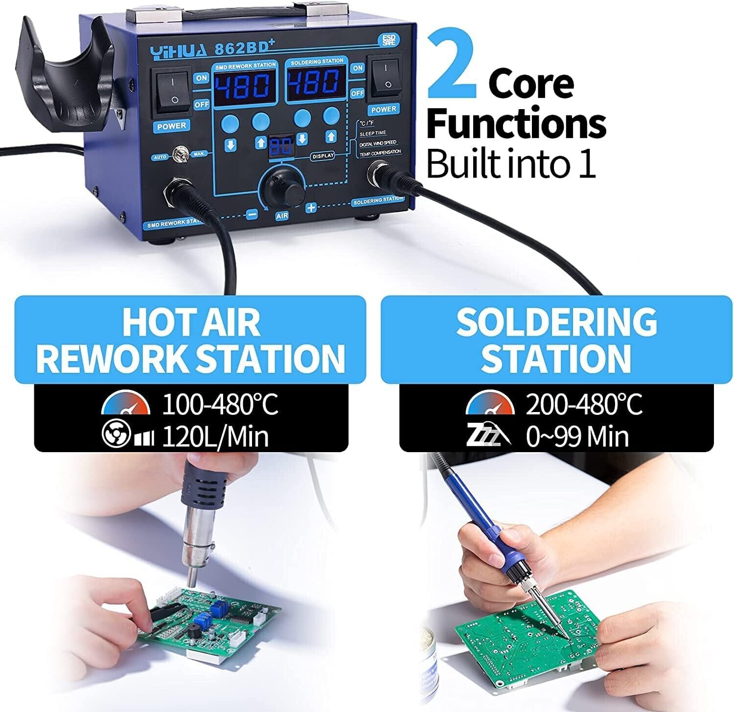 Professional Digital Hot Air Rework and Soldering Station Temperature Adjustable, LED Display