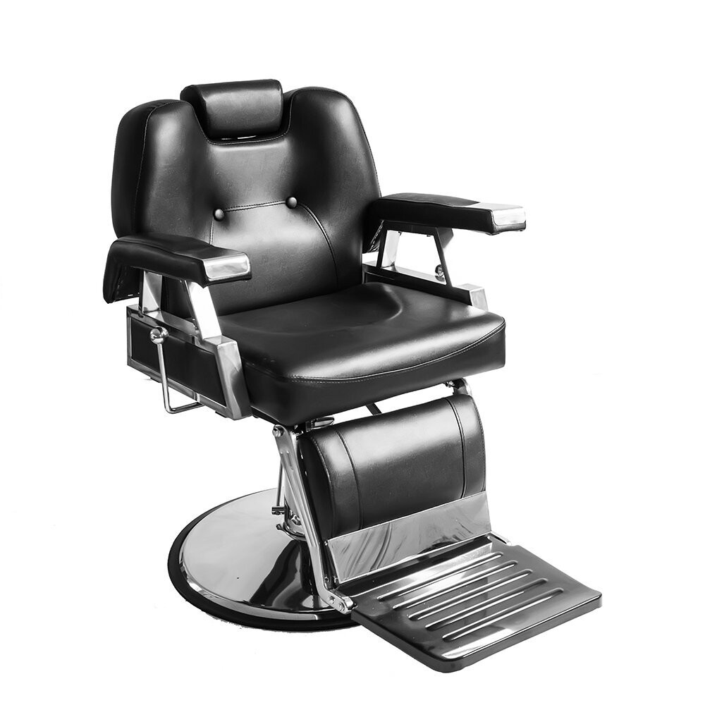 Professional Hairdressing Black Chair , High-Quality Faux Leather, Hydraulic Retractable