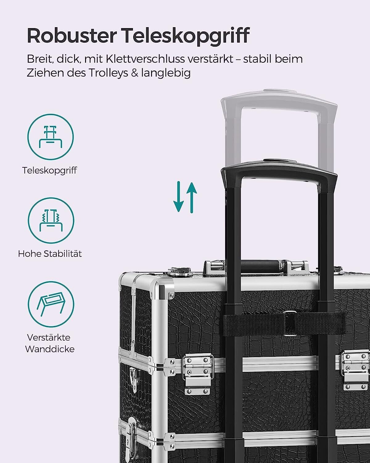 Aluminium Makeup Trolley Cosmetic Case with Detachable Mini-Cases – Portable Storage for Beauty Tools and Supplies