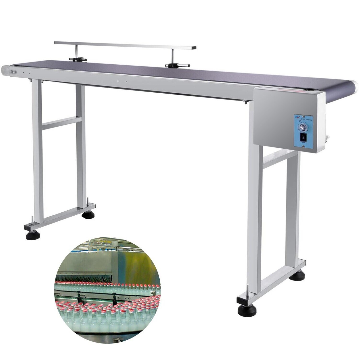 Electric Conveyor Machine with Adjustable PVC Belt – 1500MM x 198MM Stainless Steel Anti-Static Coding Conveyor for Industrial Use, Type: Single Guardrail