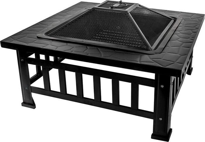 Patio Fire Pot Steel Fireplace Palermo &amp; Angularium, Outdoor Fire Pit for Garden, Patio, and Backyard Heating