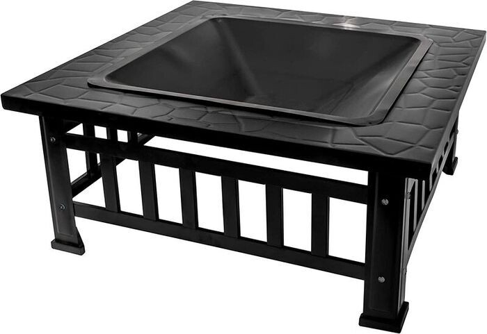 Patio Fire Pot Steel Fireplace Palermo &amp; Angularium, Outdoor Fire Pit for Garden, Patio, and Backyard Heating