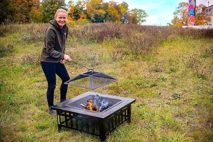Patio Fire Pot Steel Fireplace Palermo &amp; Angularium, Outdoor Fire Pit for Garden, Patio, and Backyard Heating