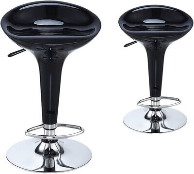 Set of 2 Bar Stools with Gas Lift – Perfect for Kitchen Counters or Home Bars, Great Value, Colour: Black