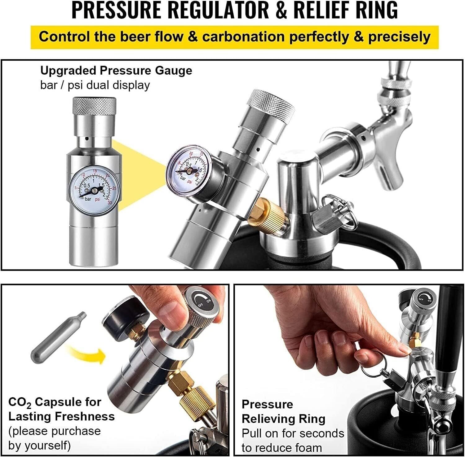5L Stainless Steel Pressurized Mini Beer Keg with Adjustable System, Premium Tap, and CO2 Charger Kit for Home Brewing
