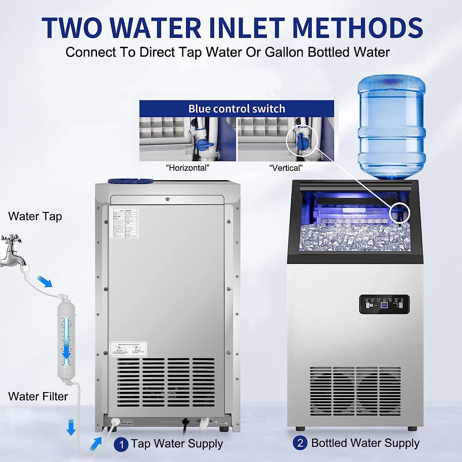 56kg/132lbs 220V Commercial Ice Maker - Automatic Clear Cube Ice Machine for Efficient Ice Production