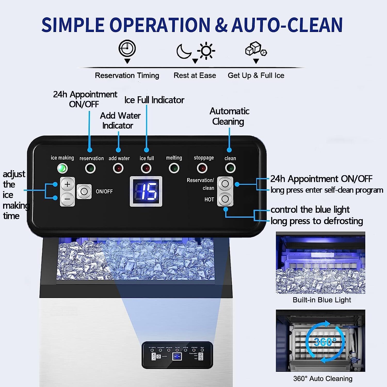 56kg/132lbs 220V Commercial Ice Maker - Automatic Clear Cube Ice Machine for Efficient Ice Production