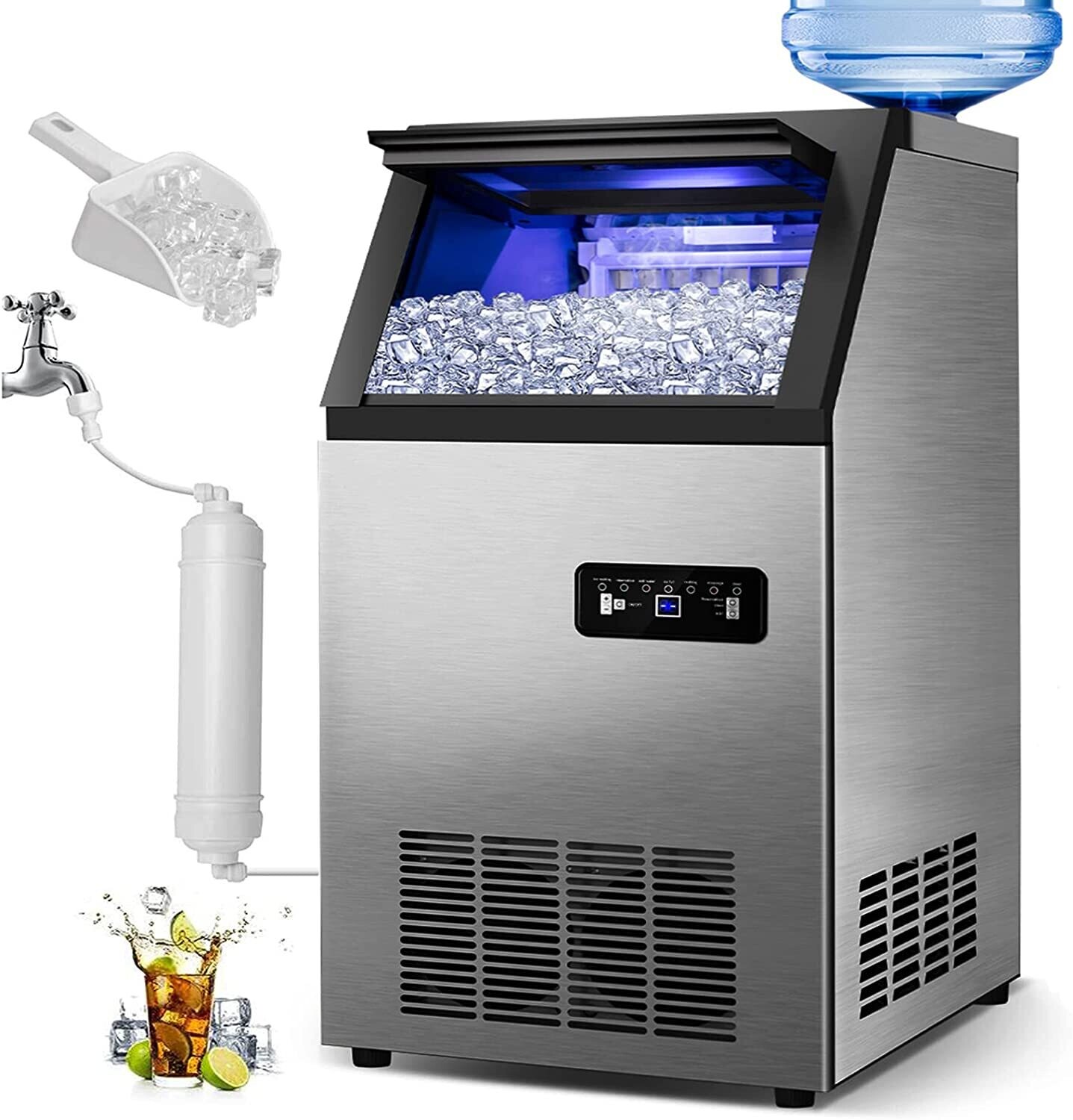 56kg/132lbs 220V Commercial Ice Maker - Automatic Clear Cube Ice Machine for Efficient Ice Production