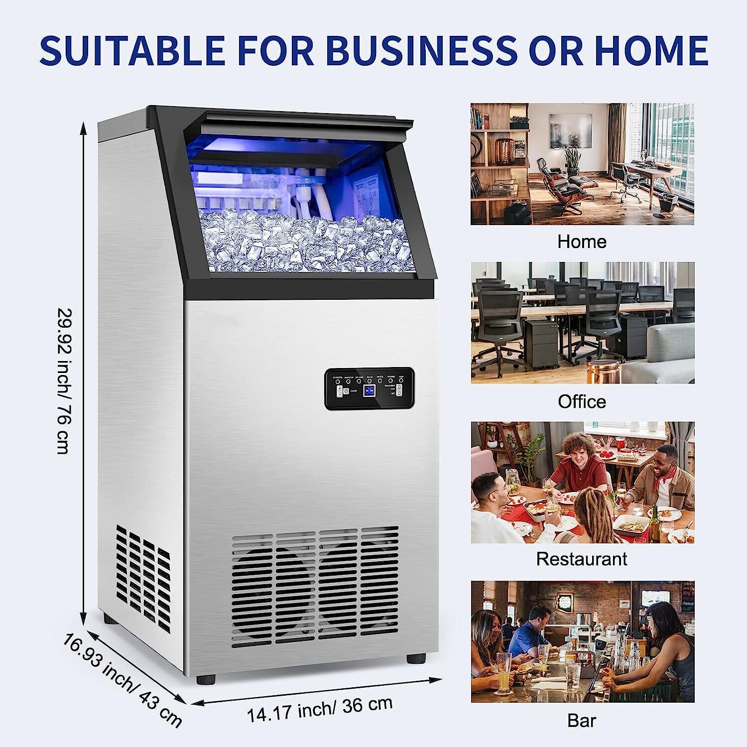 56kg/132lbs 220V Commercial Ice Maker - Automatic Clear Cube Ice Machine for Efficient Ice Production