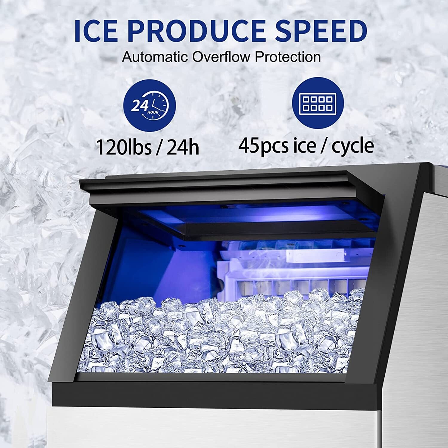 56kg/132lbs 220V Commercial Ice Maker - Automatic Clear Cube Ice Machine for Efficient Ice Production