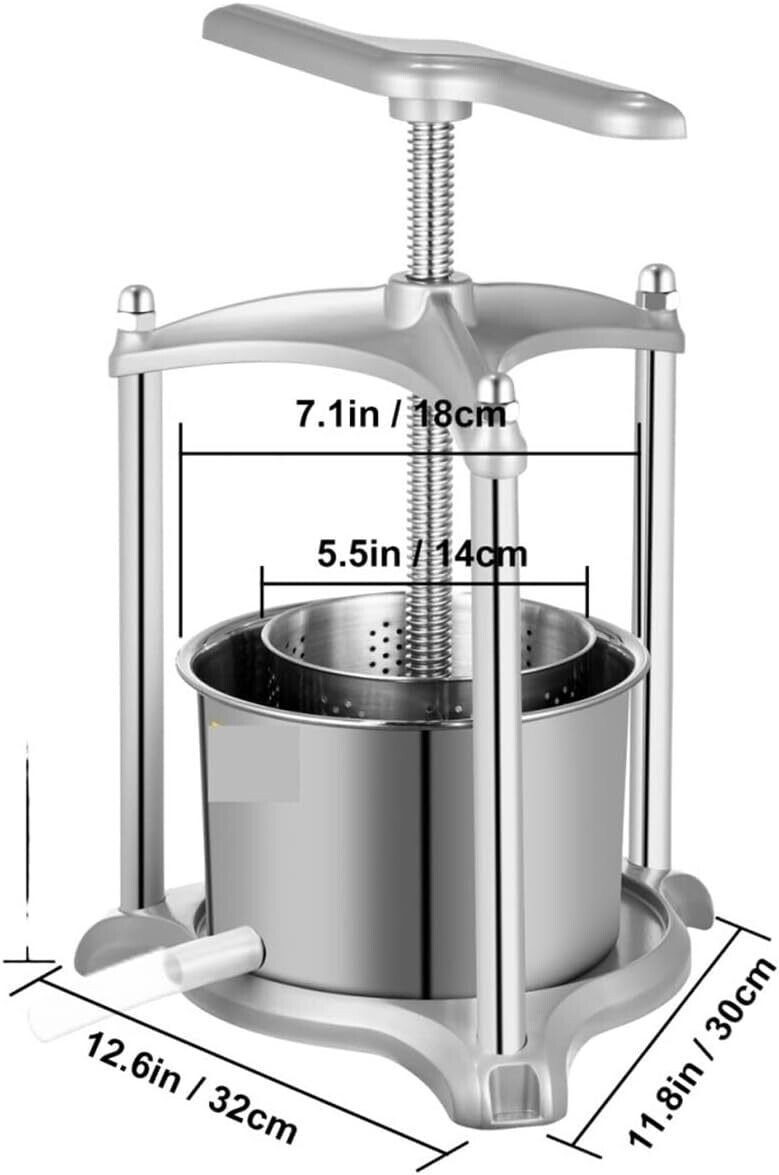 3-Liter Manual Press Machine with Triangular Structure &amp; T-Handle - Ideal for Pressing Fruit, Wine, Cider, Tinctures, Cheese, Herbs, and Vegetables - Durable and Efficient Design for Small Batch