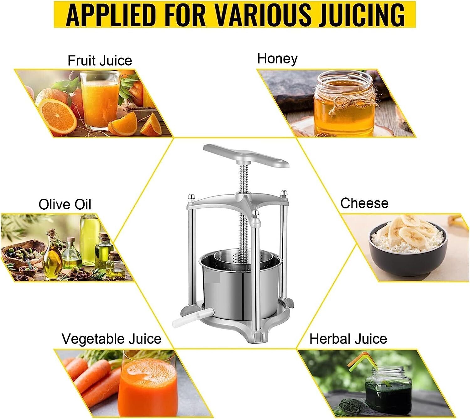 3-Liter Manual Press Machine with Triangular Structure &amp; T-Handle - Ideal for Pressing Fruit, Wine, Cider, Tinctures, Cheese, Herbs, and Vegetables - Durable and Efficient Design for Small Batch