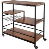 3-Tier Home Bar Cart with Wine Rack - Rustic Industrial Bar Cart for Serving and Storage - Stylish Rolling Bar Cart with Shelves for Wine, Glasses, and Accessories - Perfect for Home Entertaining, Kit