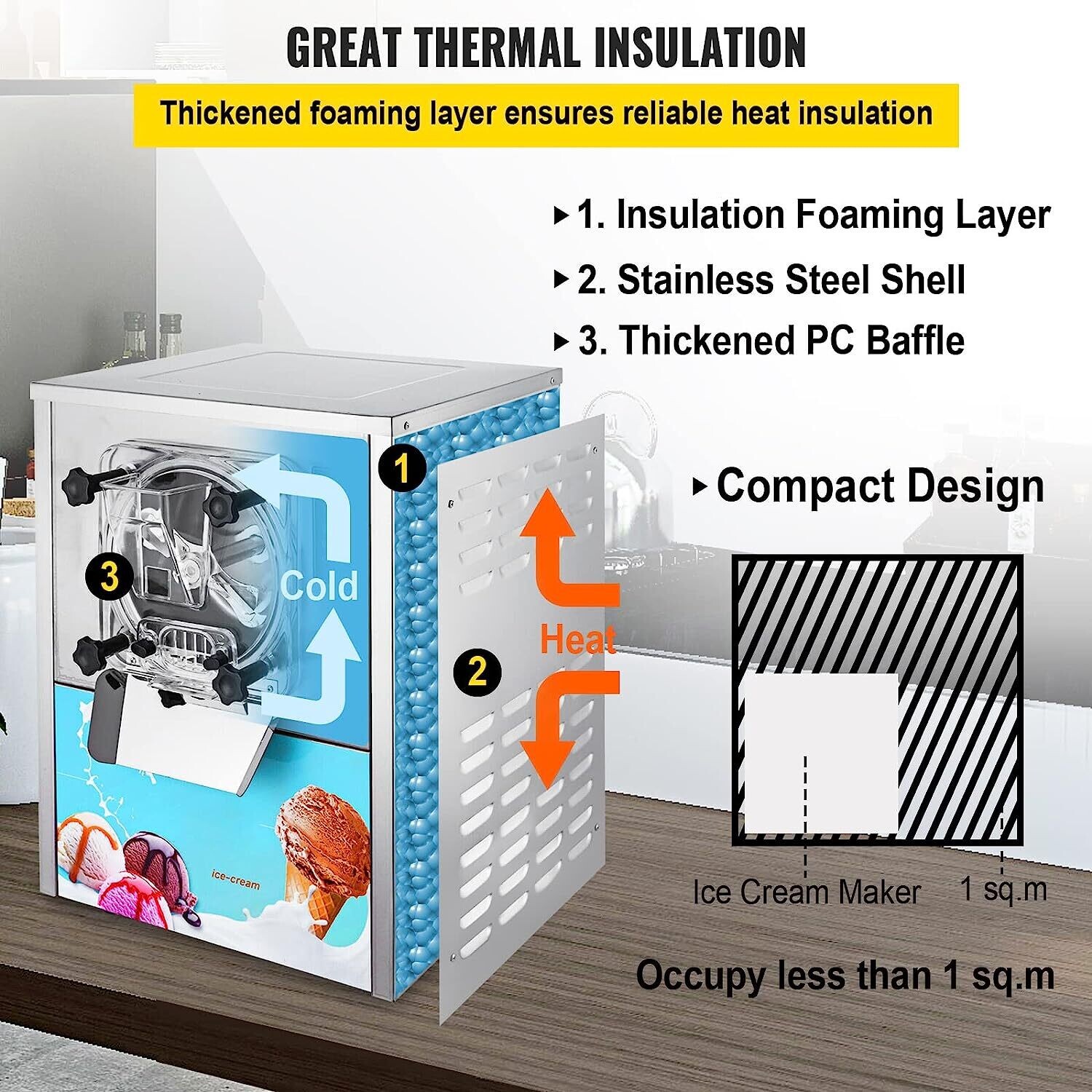 Commercial Hard Ice Cream Machine, 1400W High-Performance Ice Cream Maker, Ideal for Cafes, Restaurants, and Dessert Shops