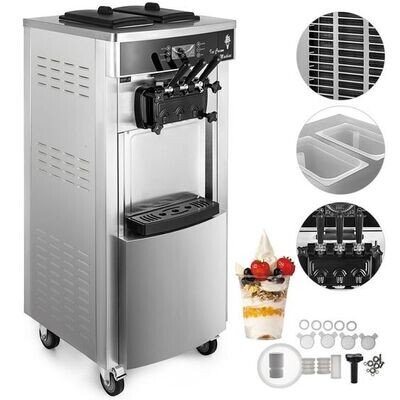 Commercial Ice Cream Machine, 2200W Soft Serve Maker with Mix Flavor Capability, 20-28L/H Output, LED Screen for Easy Operation