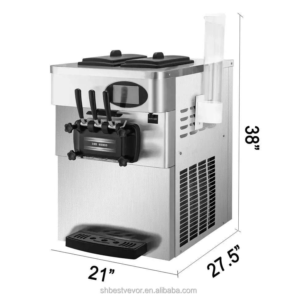 3 Flavors Commercial Soft Ice Cream Maker 2*6l Ice Cream Maker 2200w 20-28l/h