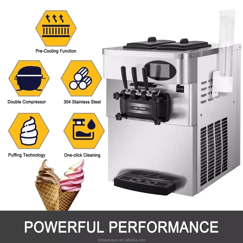 3 Flavors Commercial Soft Ice Cream Maker 2*6l Ice Cream Maker 2200w 20-28l/h