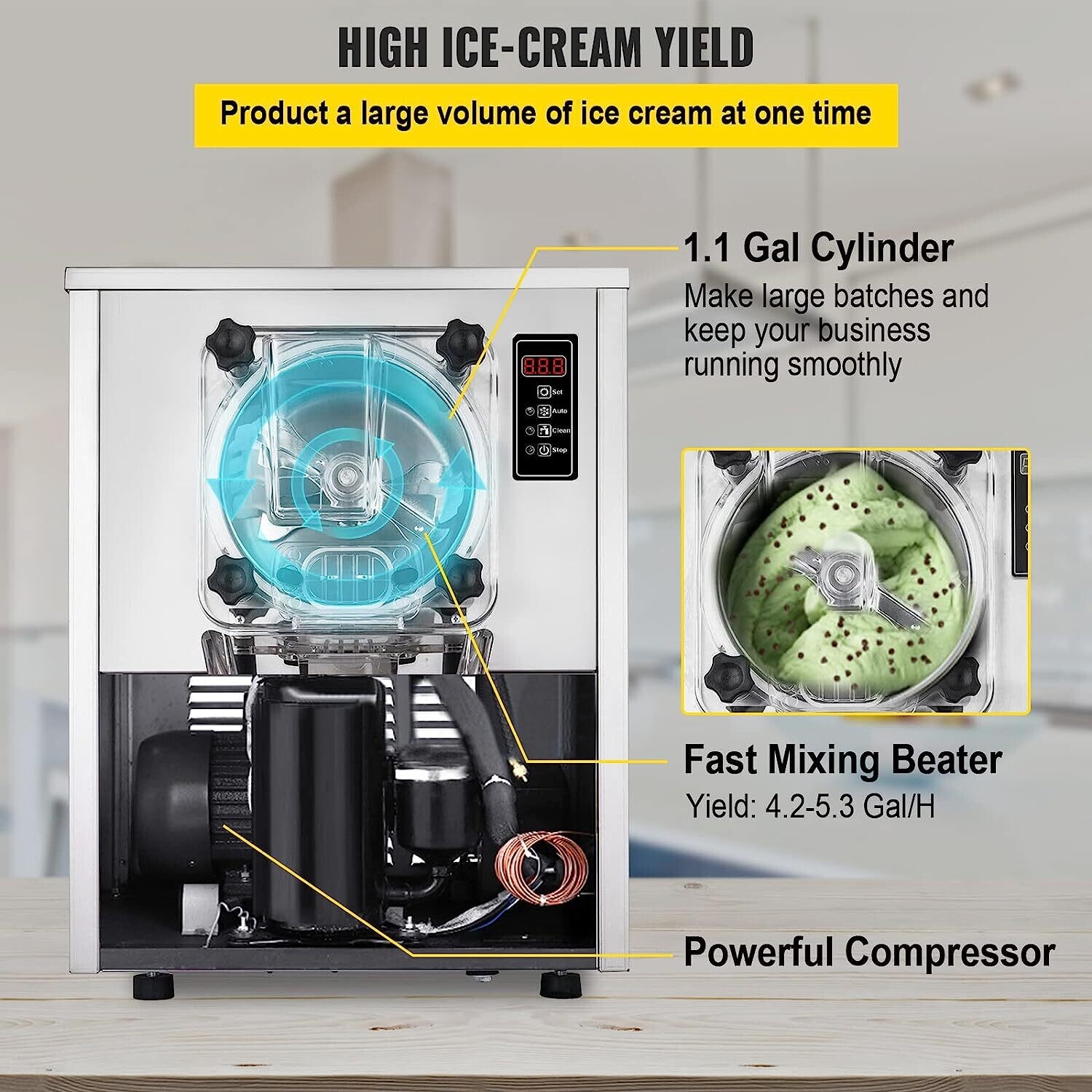 Commercial Hard Ice Cream Machine, 1400W High-Performance Ice Cream Maker, Ideal for Cafes, Restaurants, and Dessert Shops