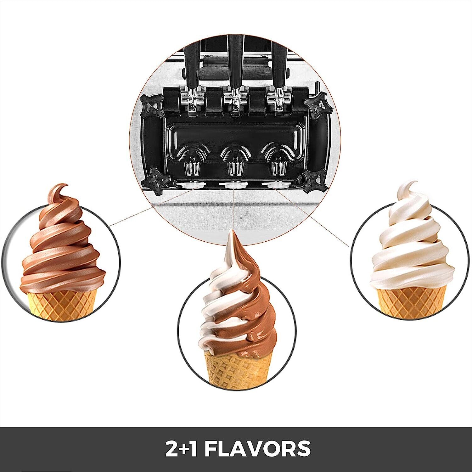 Commercial Ice Cream Machine, 2200W Soft Serve Maker with Mix Flavor Capability, 20-28L/H Output, LED Screen for Easy Operation
