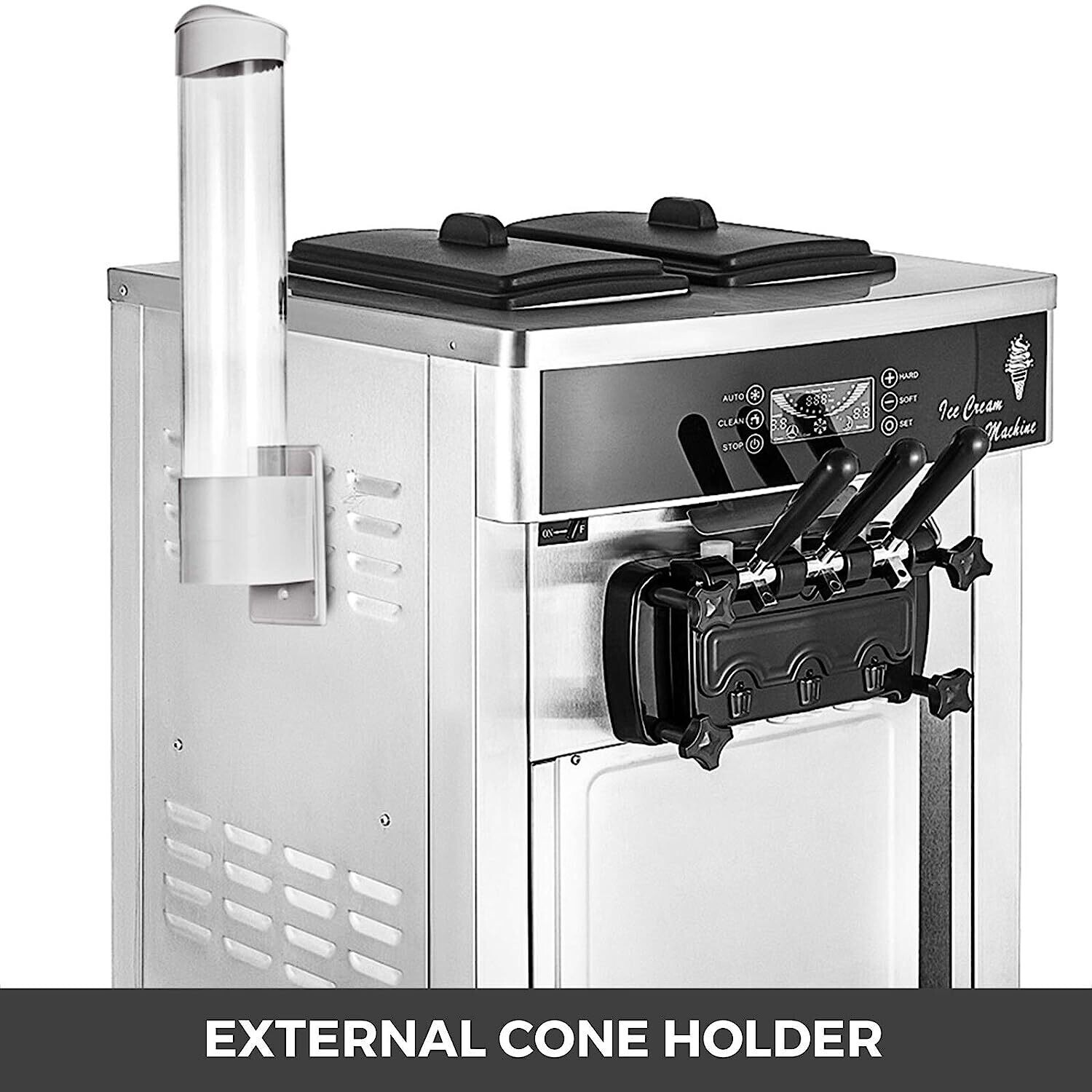 Commercial Ice Cream Machine, 2200W Soft Serve Maker with Mix Flavor Capability, 20-28L/H Output, LED Screen for Easy Operation