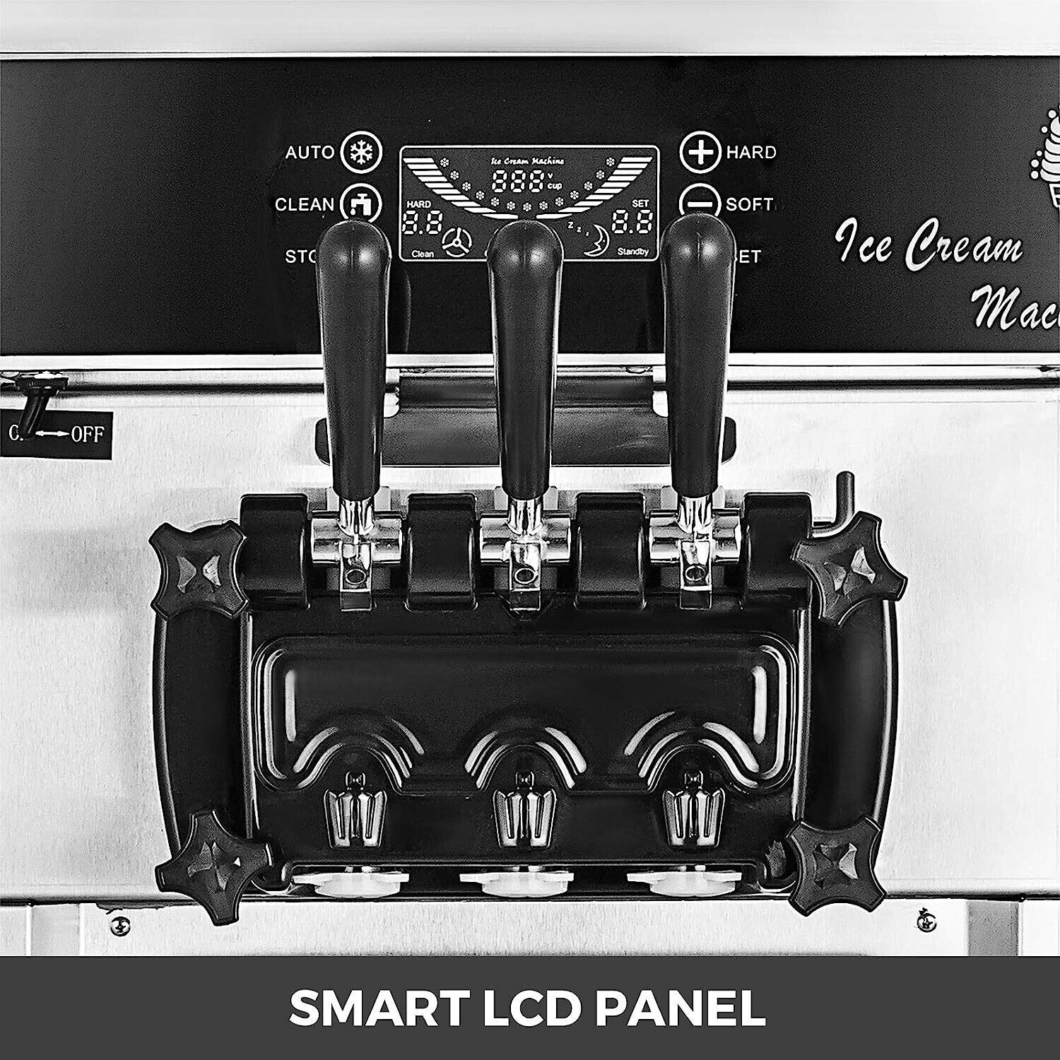 Commercial Ice Cream Machine, 2200W Soft Serve Maker with Mix Flavor Capability, 20-28L/H Output, LED Screen for Easy Operation