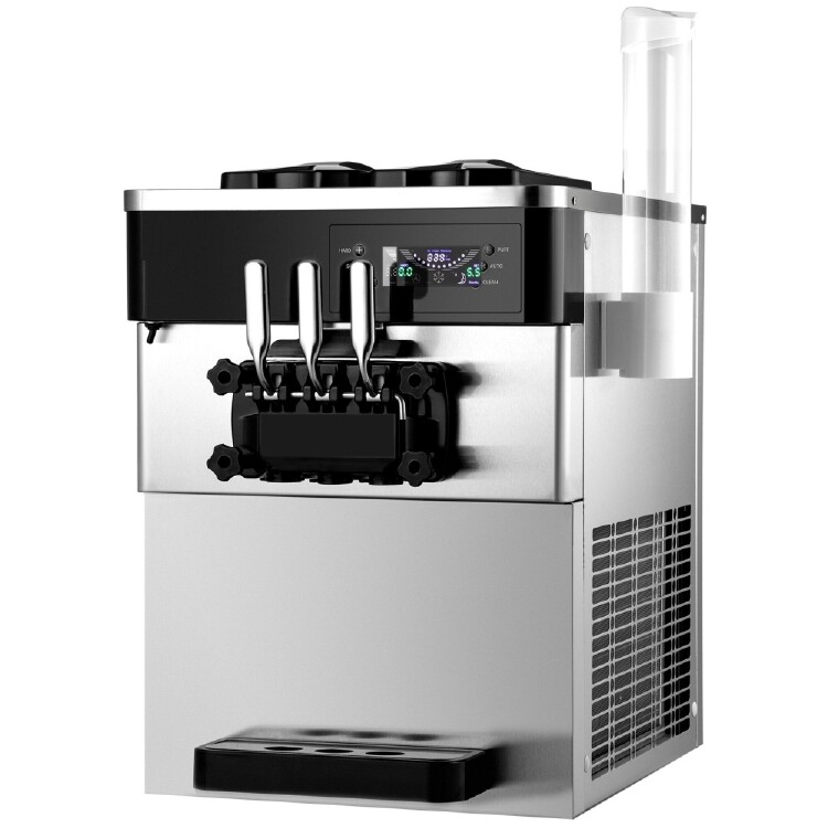 Commercial Countertop Soft Ice Cream Machine, 2200W Ice Cream Maker with 2+1 Flavors, High-Performance for Ice Cream Shops, Cafes, and Events, Durable Orange Design, Fast and Efficient Operation