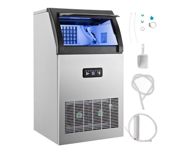 High-Capacity Commercial Ice Cube Maker – Stainless Steel, 45 Ice Trays, Produces 68kg/24h for Restaurants, Bars, and Catering