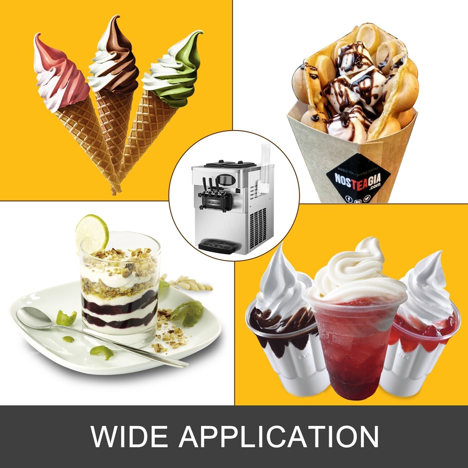 Commercial Soft Ice Cream Maker, 2200W, 2+1 Flavors, High-Capacity 20-28L/H Production