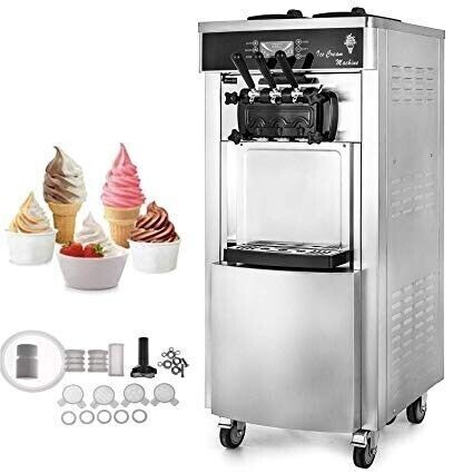 Commercial Soft Ice Cream Maker, 2+1 Flavors, 2200w, 20-28l/h