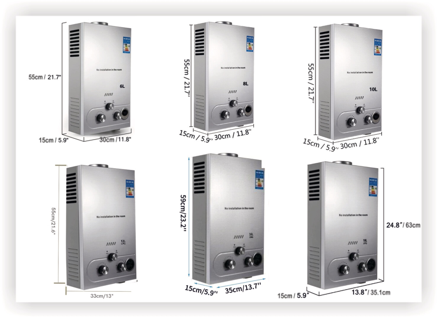6L/8L/10L/12L/16L/18L/20L Gas Water Heater Capacities for Efficient Hot Water Supply