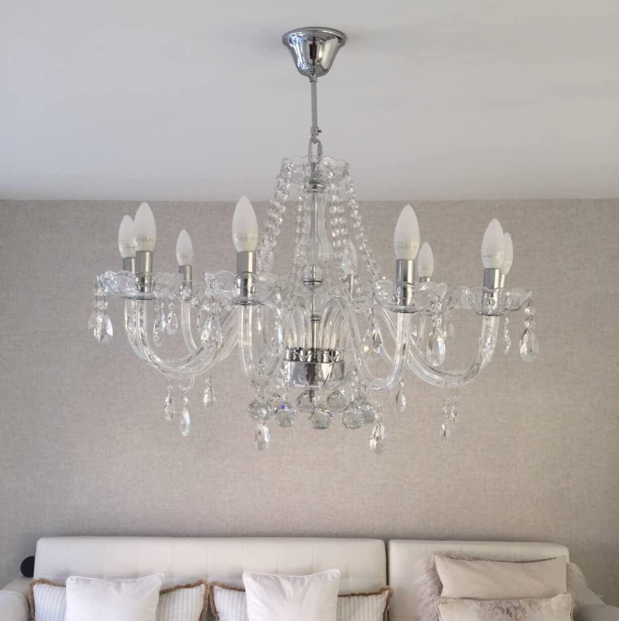 Modern Crystal Chandelier with 10-Lights, Clear Crystal Droplet Glass Ceiling Light Fitting Elegant Pendant Lights Fixture for Home &amp; Office
