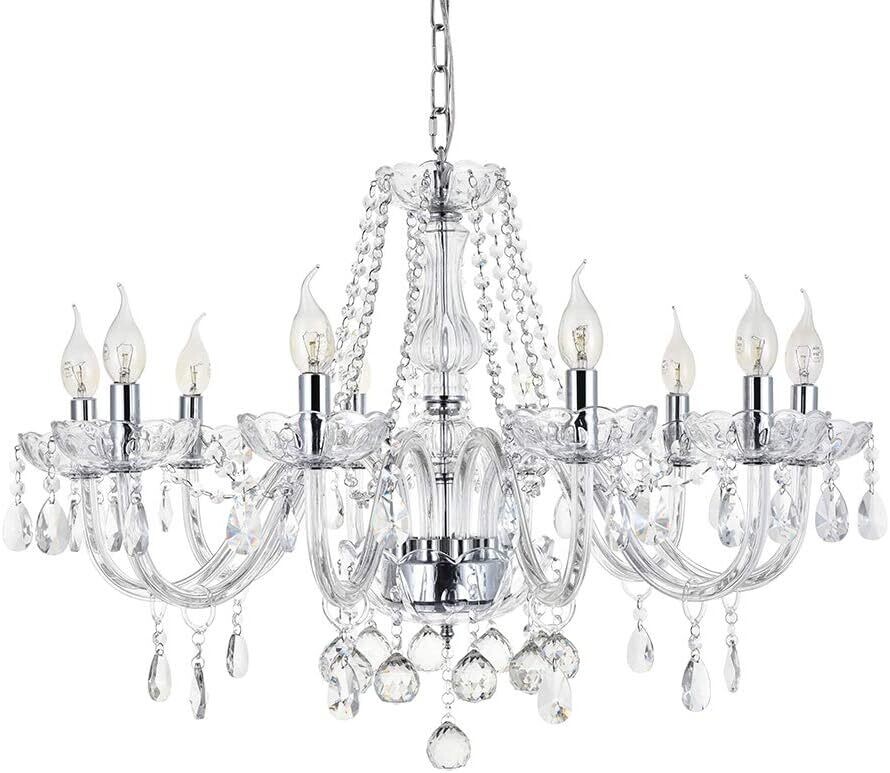 Modern Crystal Chandelier with 10-Lights, Clear Crystal Droplet Glass Ceiling Light Fitting Elegant Pendant Lights Fixture for Home & Office