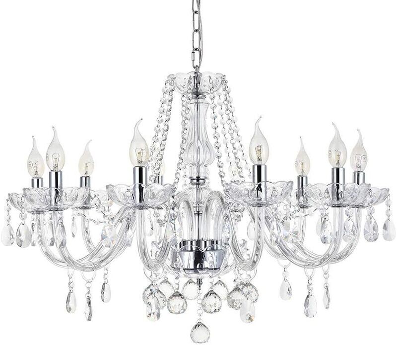 Modern Crystal Chandelier with 10-Lights, Clear Crystal Droplet Glass Ceiling Light Fitting Elegant Pendant Lights Fixture for Home &amp; Office